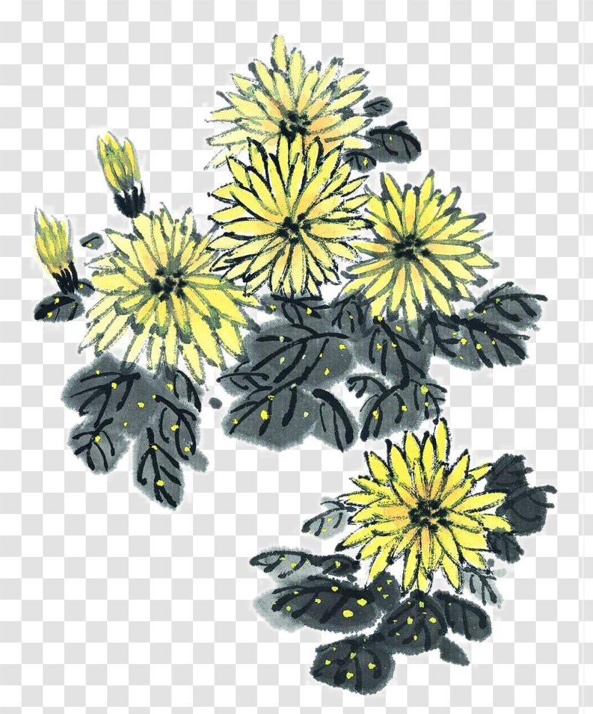 Ink Wash Painting Chrysanthemum Transparent PNG