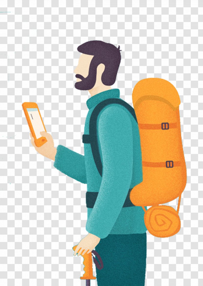 Backpacking Travel Illustration - Electric Blue - Holding A Cell Phone Free Backpackers Pull Element Transparent PNG