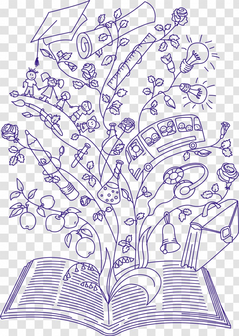 Royalty-free Book Illustration - Line Art - Lines Open The On Knowledge Tree Vector Transparent PNG
