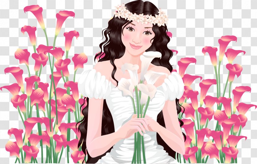 Flower Bride Adobe Illustrator - Silhouette - Hand Holding Flowers Beautiful Transparent PNG