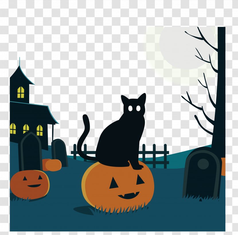 The Black Cat - Pet - In Graveyard Transparent PNG