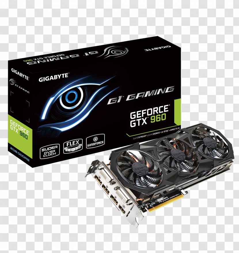 Graphics Cards & Video Adapters NVIDIA GeForce GTX 960 Gigabyte Technology GV-N960WF2OC-4GD Card - Pci Express - 4 GBGDDR5 SDRAMNvidia Transparent PNG