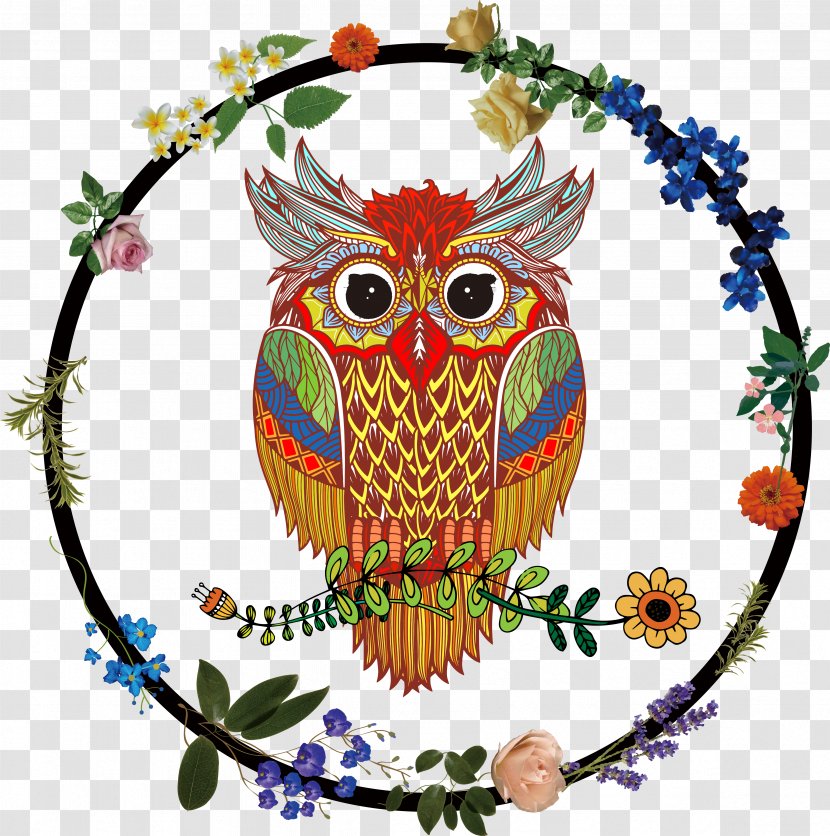 Owl Illustration - Art - Color Wreath Decoration Transparent PNG
