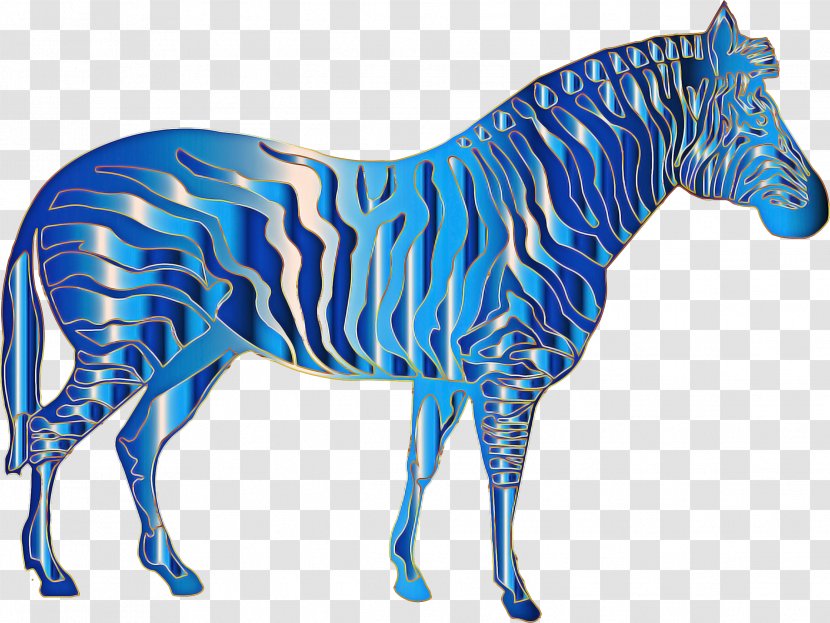 Zebra Cartoon - Turquoise - Line Art Electric Blue Transparent PNG