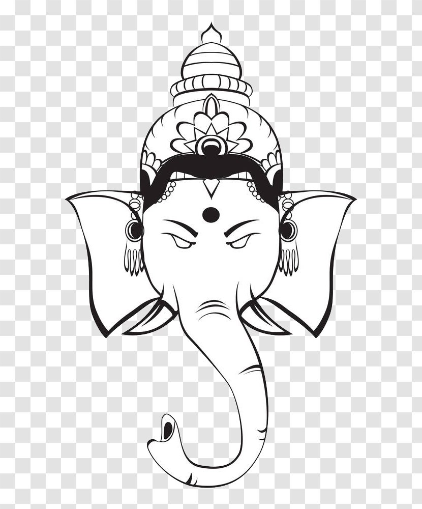 Ganesha Hinduism Deity Symbol Clip Art - Cartoon - Black And White Lines Like God Head Illustrations Transparent PNG