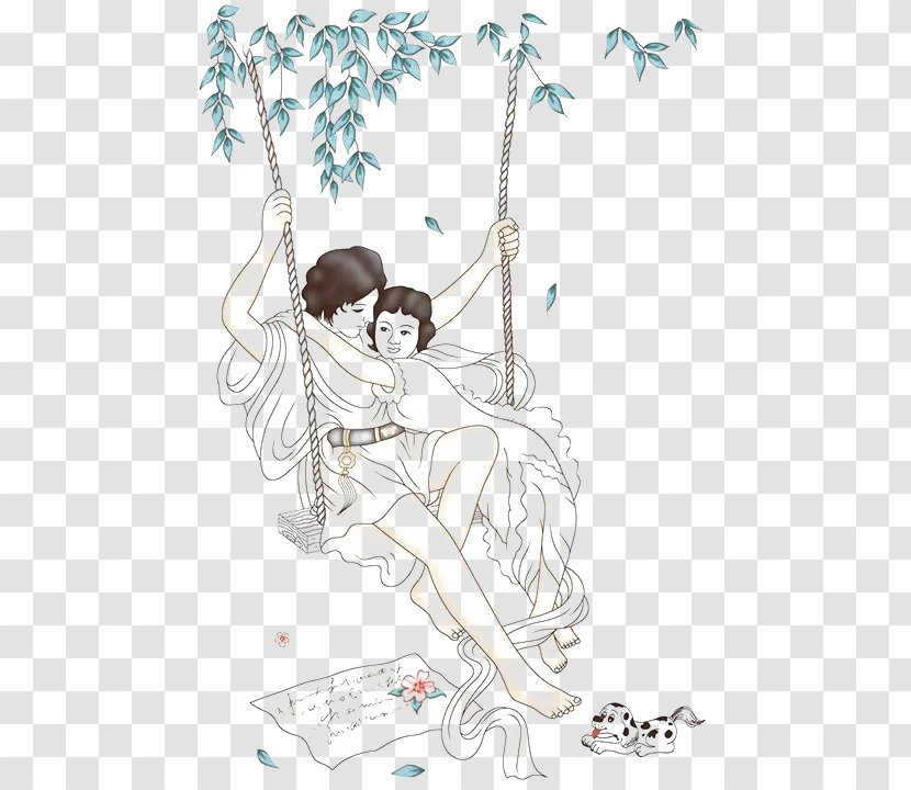 Couple Swing Illustration - Flower - A Transparent PNG