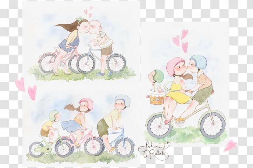 Paper Bicycle Watercolor Painting Clip Art - Family - Lapis De Cor Transparent PNG