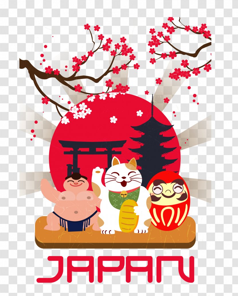 Japan Cherry Blossom Illustration - Christmas Ornament - Sun Cat Transparent PNG