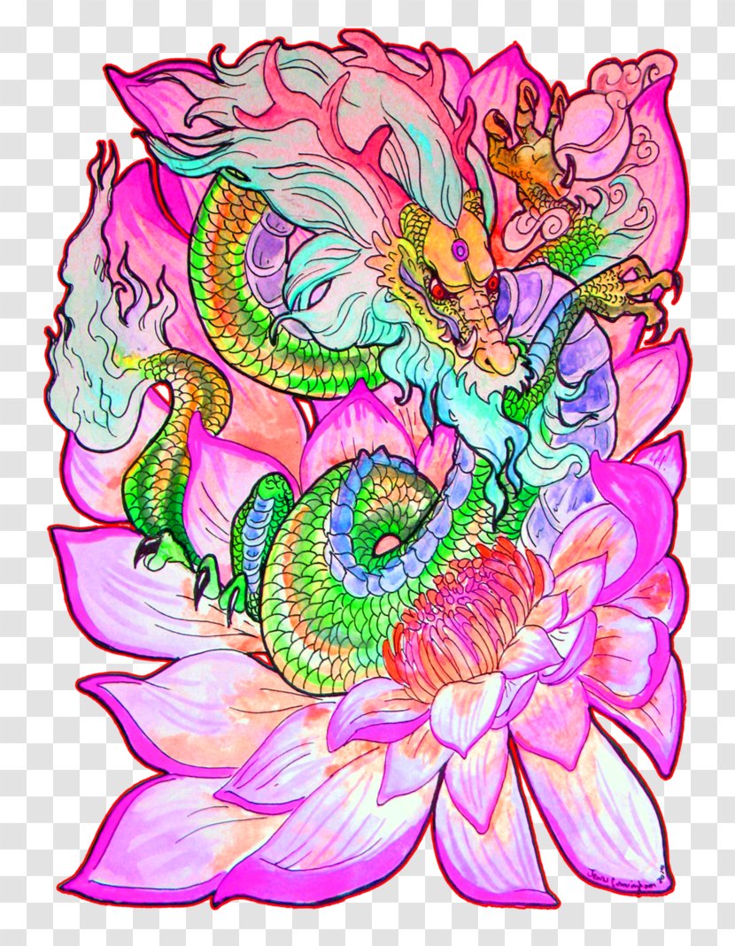 Floral Design Lotus Cars Dragon Art Watercolor Painting - Makhluk - Sitting On The Transparent PNG