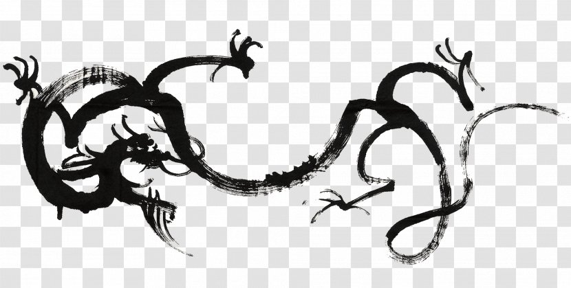 Dragon Ink Wash Painting - Line Art - Chinese Feng Shui Transparent PNG