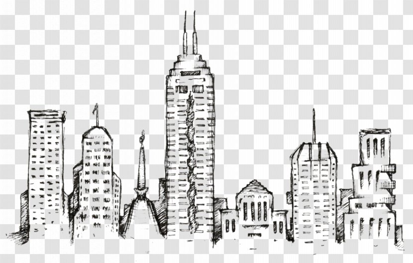 Skyline Drawing Indianapolis City Line Art - Black And White Transparent PNG