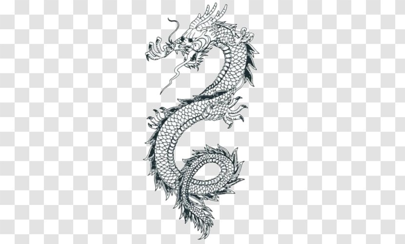China Japanese Dragon Chinese Drawing - Monochrome - Temporary Tattoos Transparent PNG