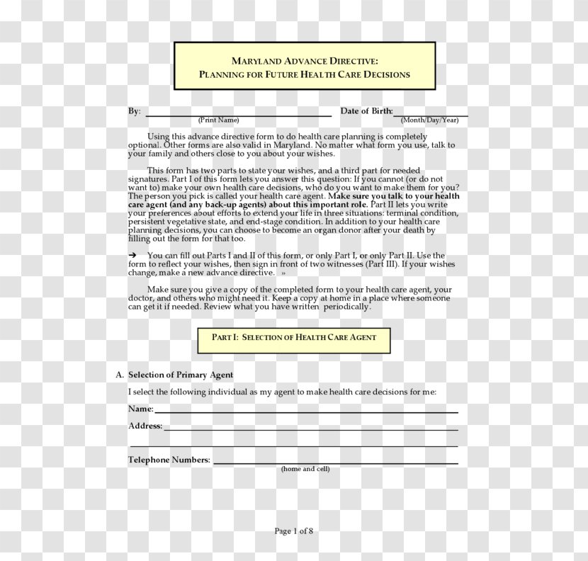 Maryland Power Of Attorney Form Advance Healthcare Directive Advocate - Diagram Transparent PNG