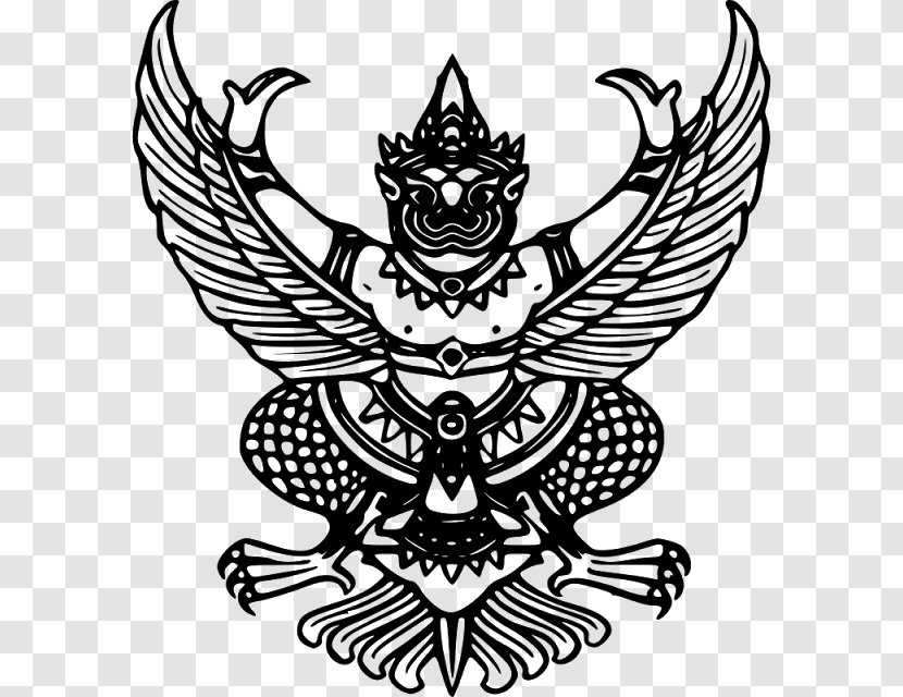 Emblem Of Thailand Garuda Narayana พระราชลัญจกรประจำรัชกาล - Black And White - Membrane Winged Insect Transparent PNG