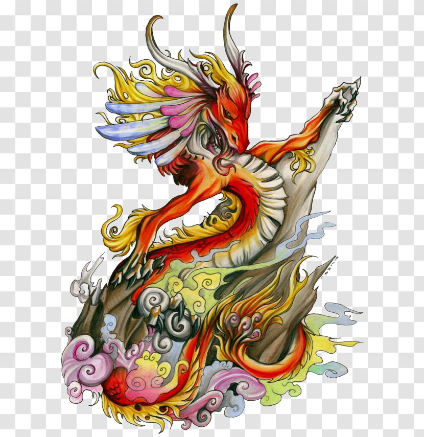Tattoo Chinese Dragon Color Design - Mythical Creature Transparent PNG