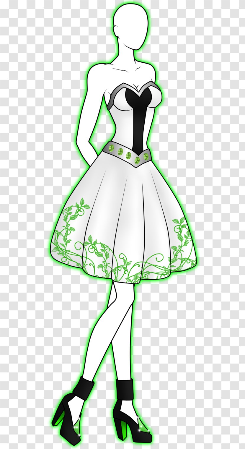 Green Cartoon Dress White - Black And Transparent PNG