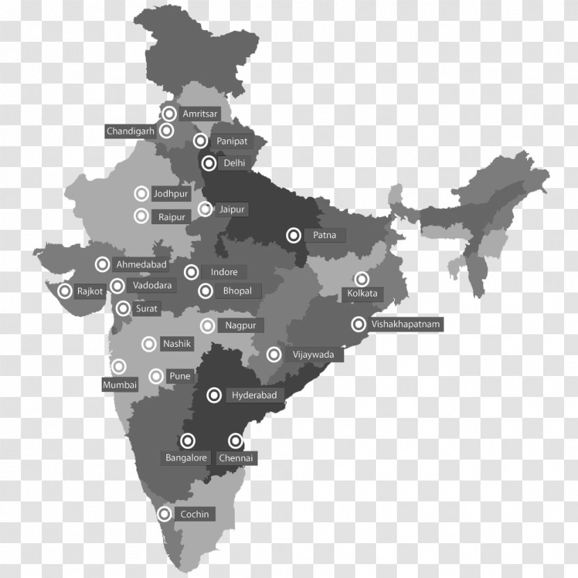States And Territories Of India Vector Map - Royaltyfree Transparent PNG