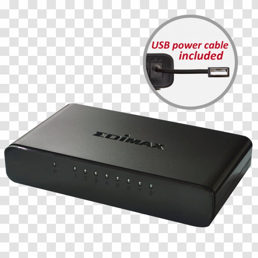 Network Switch Edimax 8-Port Fast Ethernet Desktop Uk Plug Gigabit IEEE 802 - Computer - Electrical Cable Transparent PNG