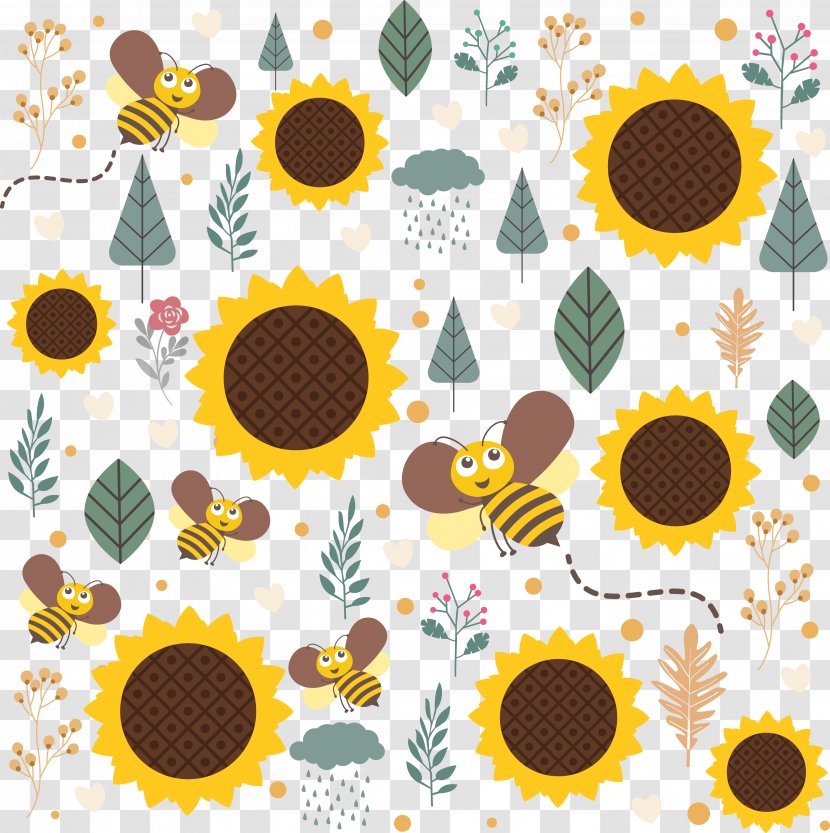 Honey Bee Common Sunflower - Cartoon Transparent PNG