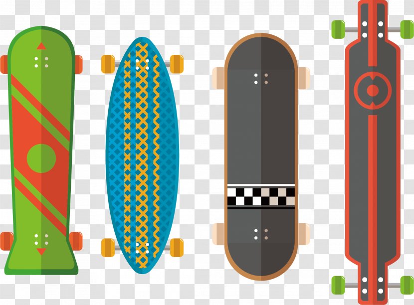 Skateboarding Flat Design Longboard - Surfing - Skateboard Vector Transparent PNG