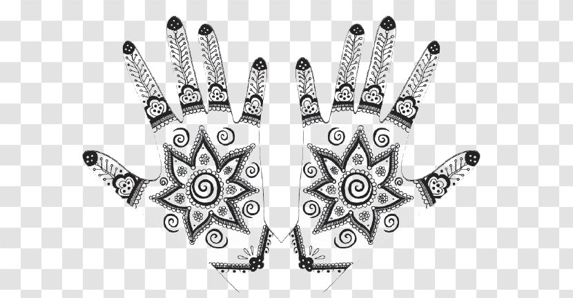 Mehndi Henna Hand - Black And White - Design Transparent PNG