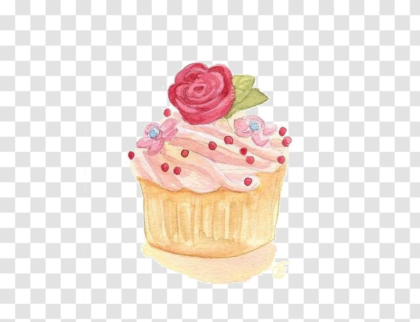 Cupcake Watercolor Painting Illustration - Icing - Rose Cake Transparent PNG