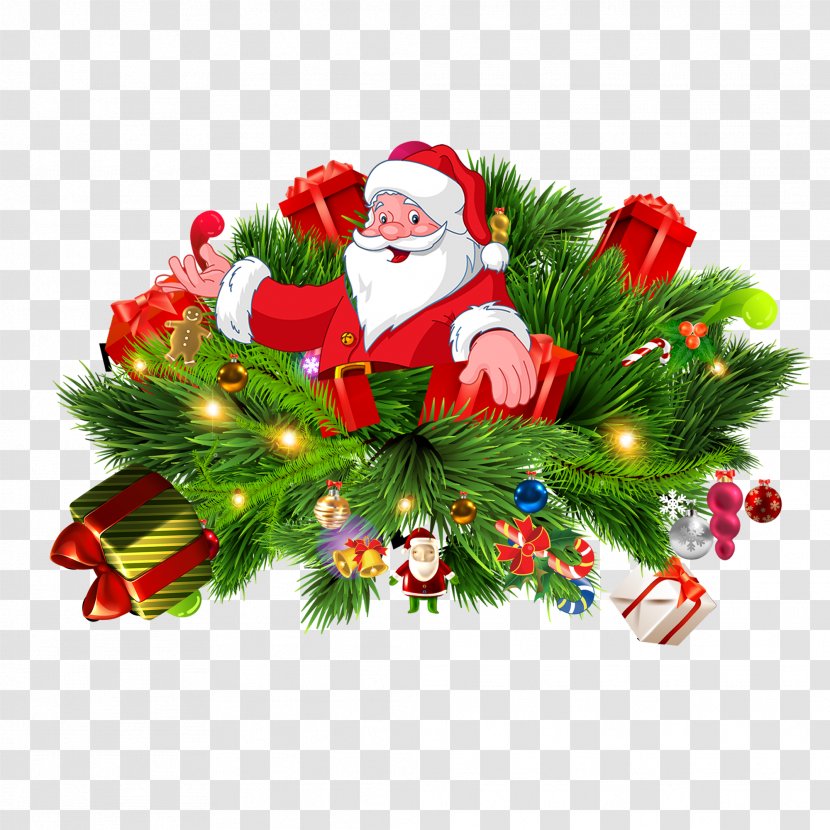 Christmas Tree Branch Gift - Santa Claus Transparent PNG