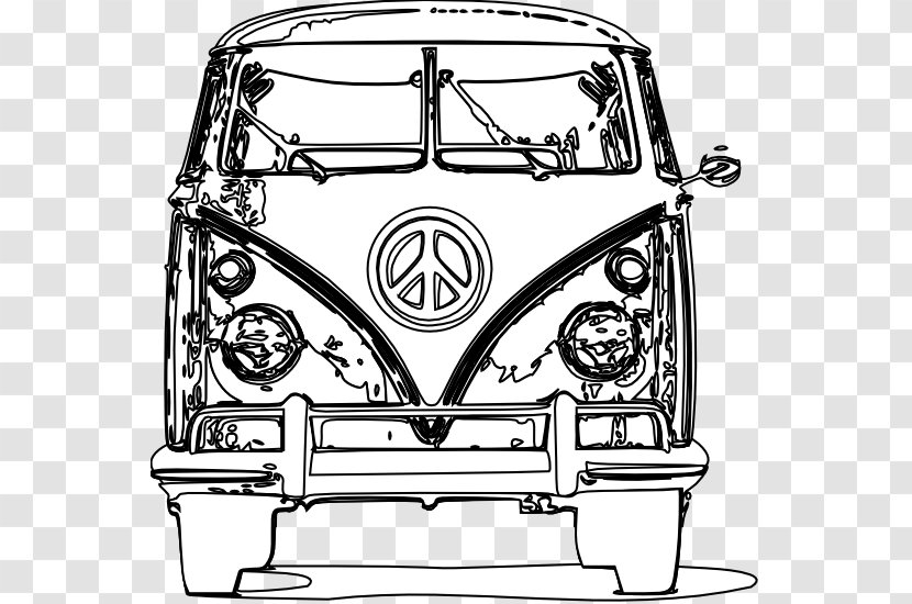Volkswagen Type 2 Van Car Beetle - Black And White - Cliparts Transparent PNG