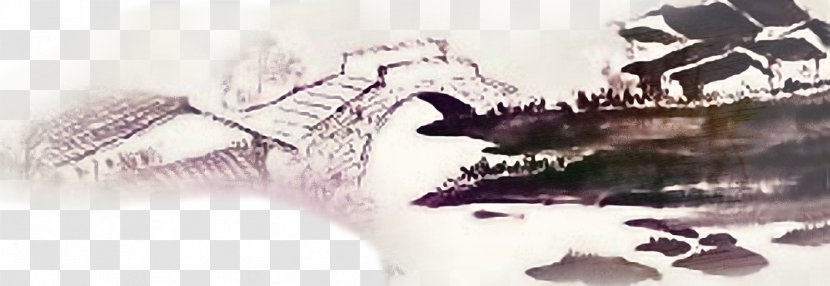 China Ink Wash Painting Banner - Dinosaur - Old Bridge Transparent PNG