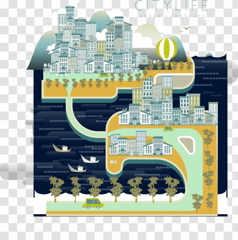 Royalty-free Drawing Illustration - Cartoon - Decorative City Life Transparent PNG