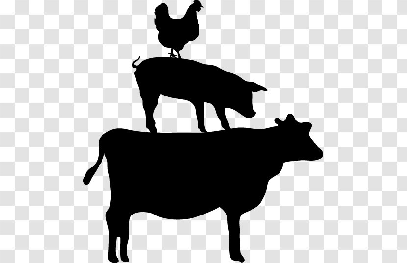 Silhouette Bovine Livestock Black-and-white Bull - Suidae Transparent PNG