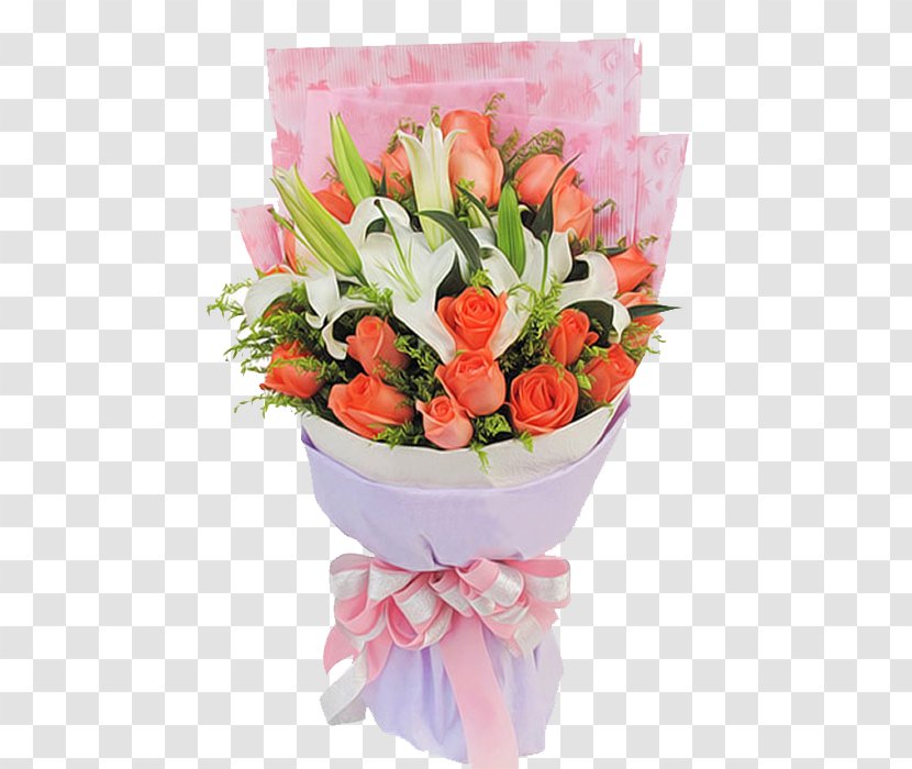 Classic Roses Flower Bouquet Pink - Floral Design - White Lily Transparent PNG