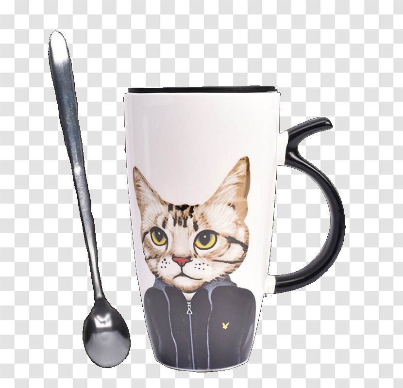 Coffee Tea Cat Kitten Mug - Creative Arts Kitty Spoon Cup Lid Transparent PNG