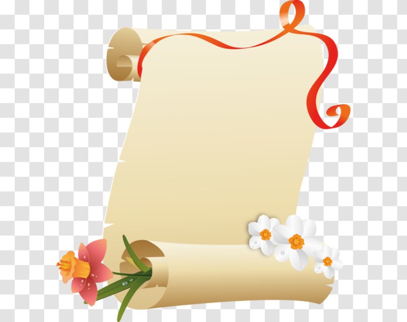 Paper Love Parchment - Scroll - Hand-painted In White Flowers And Curly Ribbon Transparent PNG