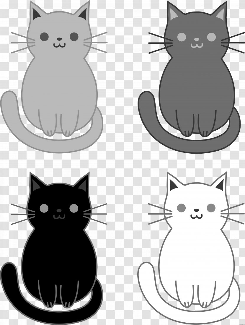 Cat Kitten Felidae Cartoon Clip Art - Monochrome Photography Transparent PNG