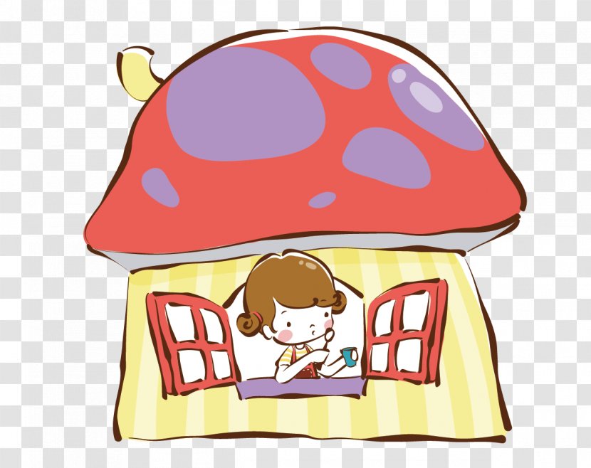 Cartoon Child Cuteness Illustration - Qversion - Fantasy Mushroom House And Windows Transparent PNG