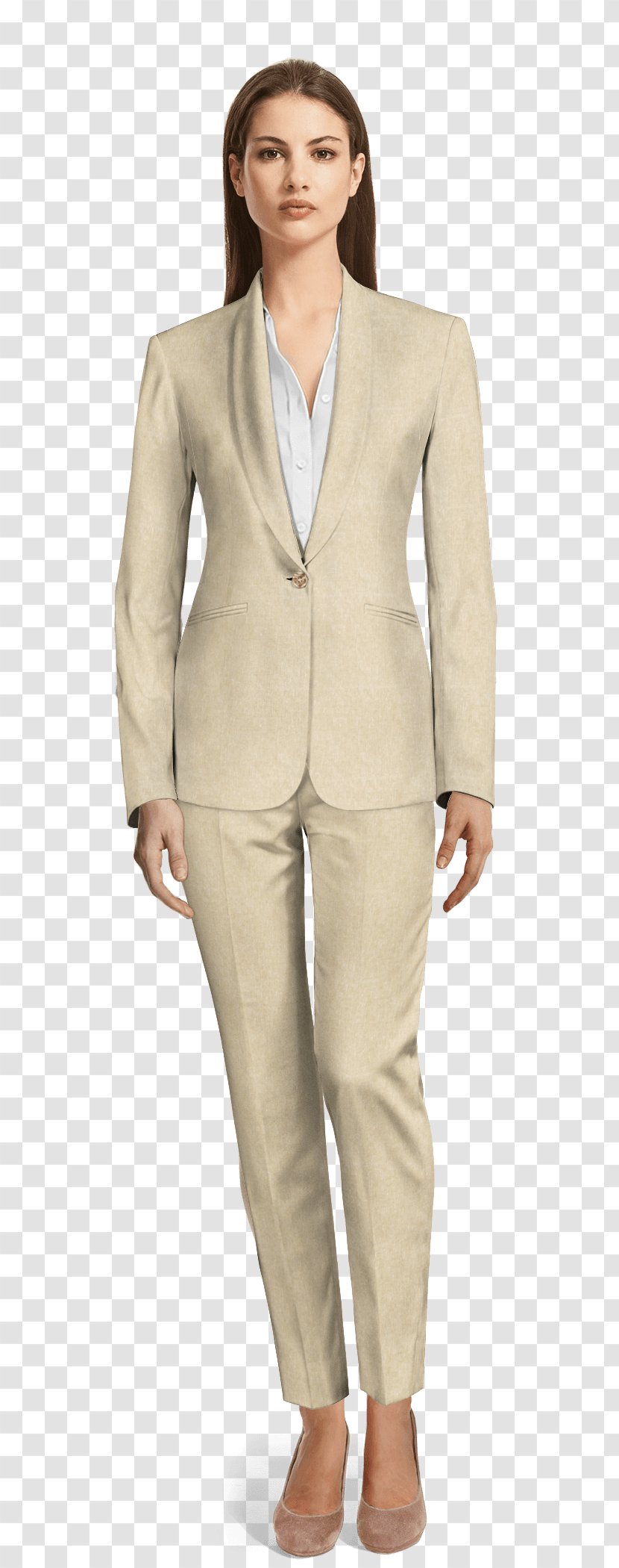 Pant Suits Lapel Double-breasted Single-breasted - Beige - Suit Woman Transparent PNG