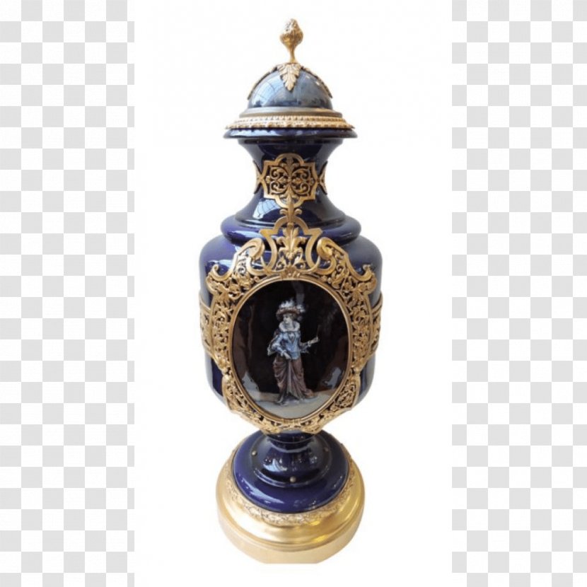 Cobalt Blue 01504 Artifact Vase - Brass - Bronze Drum Design Transparent PNG