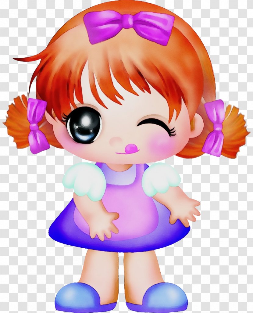 Girl Cartoon - Watercolor - Toy Doll Transparent PNG