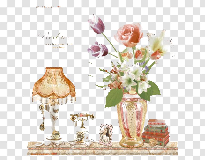 Floral Design Gift Vase - Exquisite Table Lamp And Flowers Transparent PNG