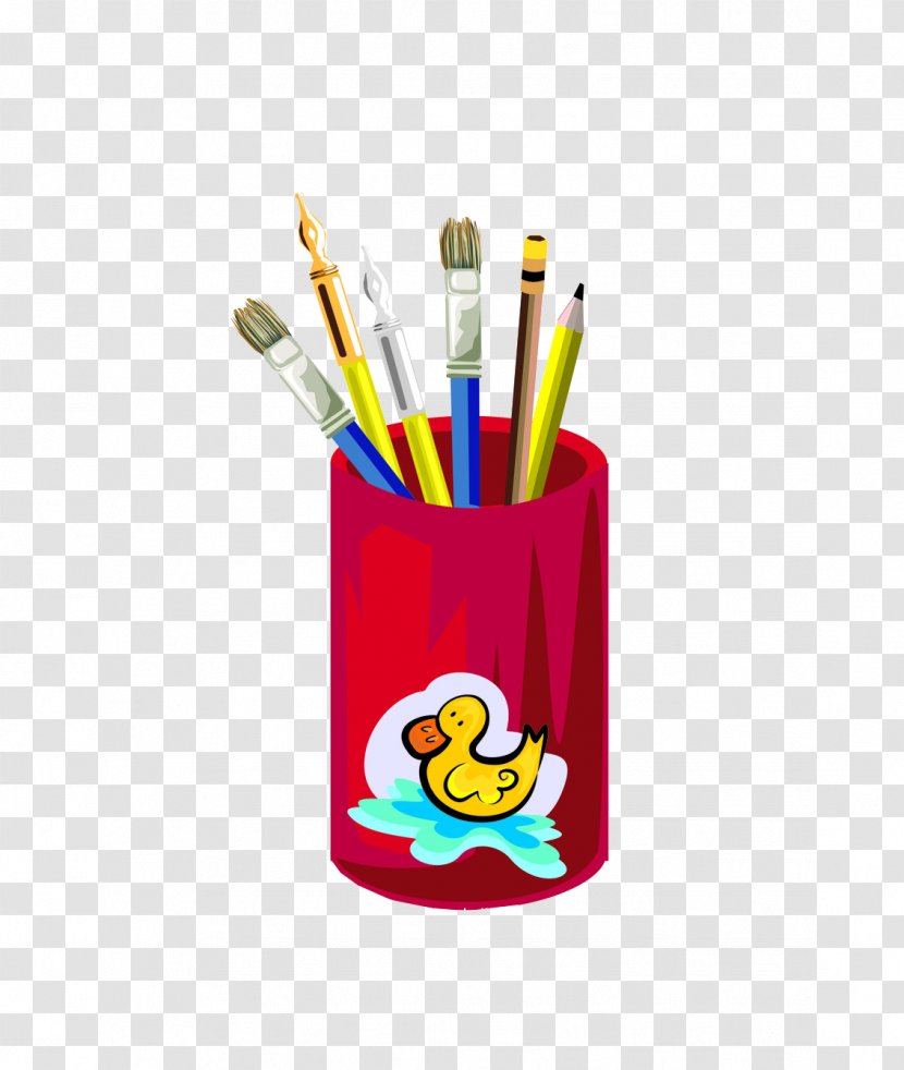 Pencil Paper Brush Pot - Cartoon - Pen Transparent PNG