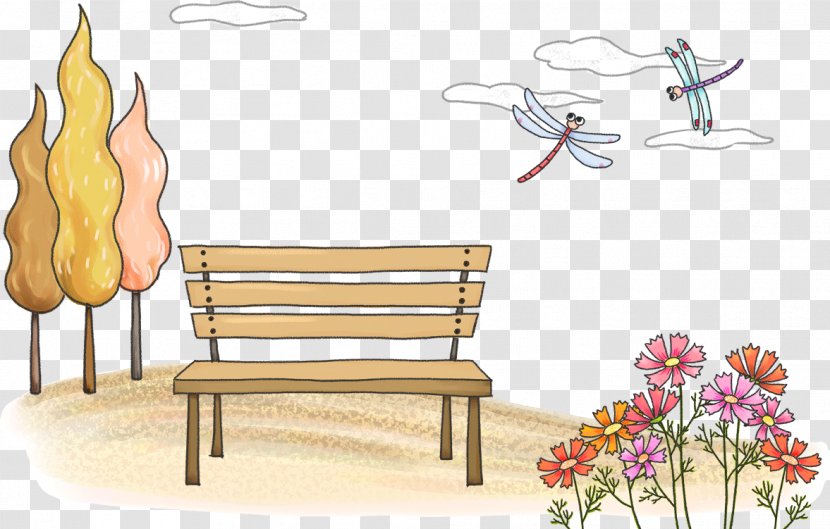 Cartoon Stock Photography - Wooden Benches And Dragonfly Transparent PNG