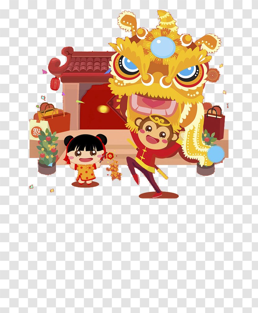 Lion Dance Euclidean Vector Illustration - Food - Chinese New Year Material Transparent PNG