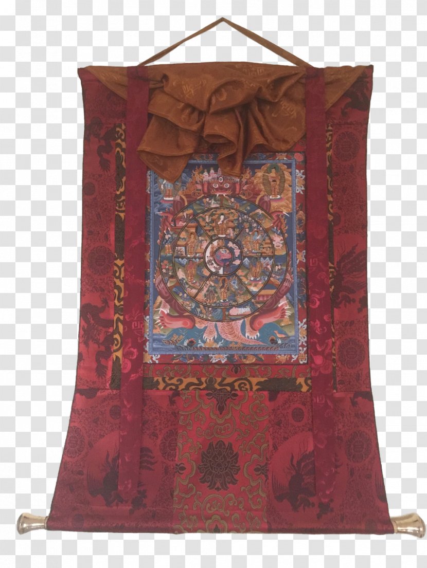 Tibetan Buddhism Thangka Standing Bell Prayer Flag - Bhavacakra - Hand Painted Transparent PNG