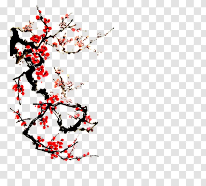 Plum Blossom Ink Wash Painting - Raster Graphics - Flower Transparent PNG