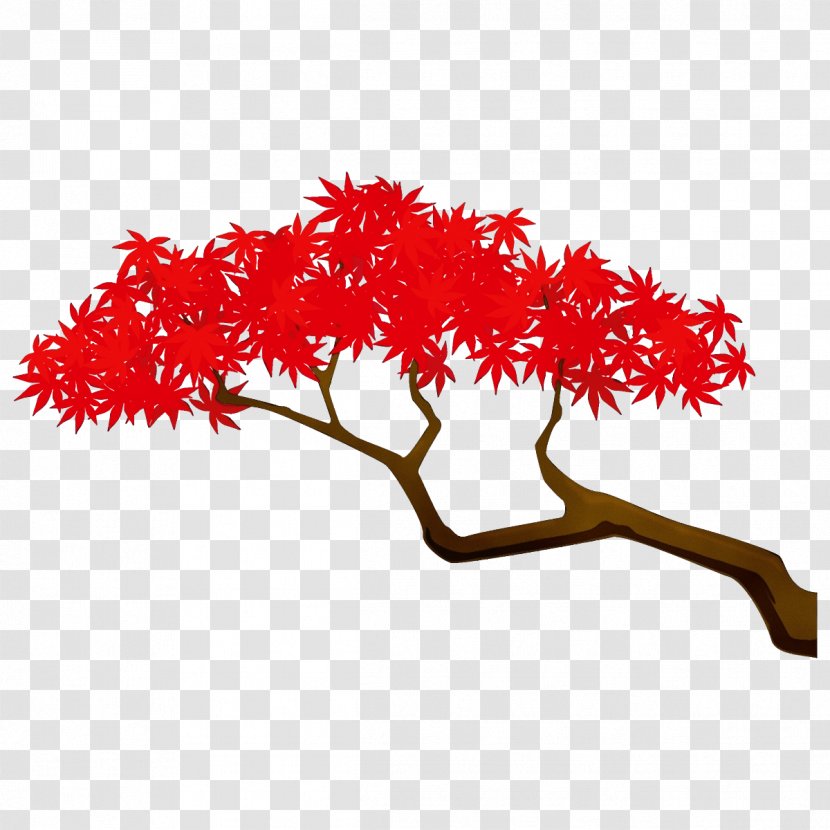 Red Tree Leaf Plant Branch - Paint - Twig Flower Transparent PNG