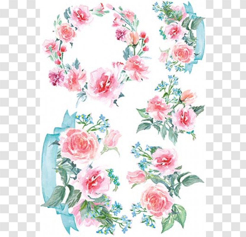 Garden Roses Floral Design Wreath Watercolor Painting Flower - Decoupage Vintage Transparent PNG