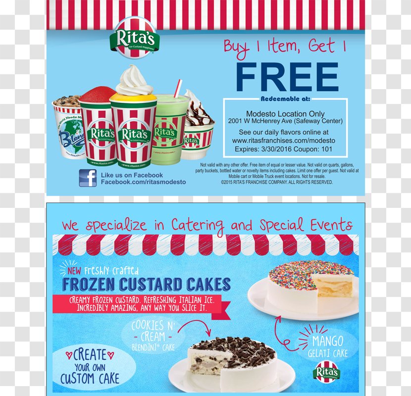 Rita's Italian Ice Cuisine Recipe Snack - Food - Promotional Cards Transparent PNG