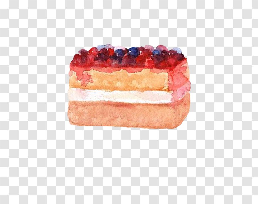 Mousse Strawberry Cream Cake Watercolor Painting - Drawing - Hand Painted Transparent PNG