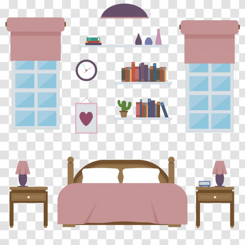 Bedroom Furniture Illustration - Interior Design - Vector Beds Transparent PNG